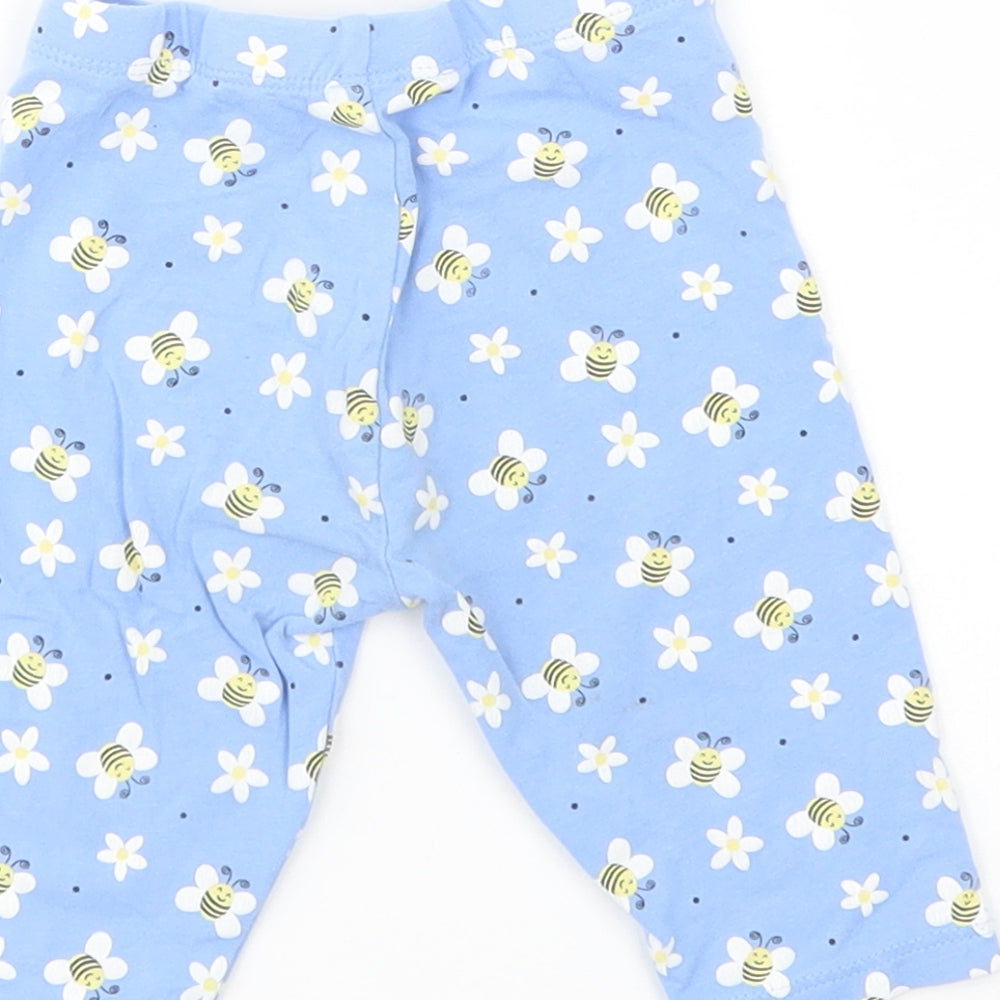 Dunnes Stores Baby Blue Floral Cotton Jogger Leggings Size 12-18 Months   - Bees