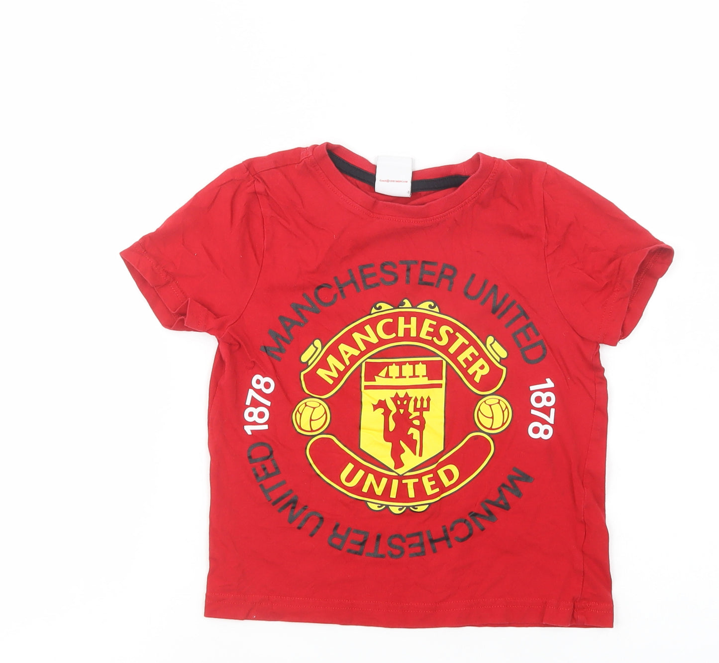F&F Boys Red  Cotton Jersey T-Shirt Size 5-6 Years Crew Neck Pullover - Manchester United FC