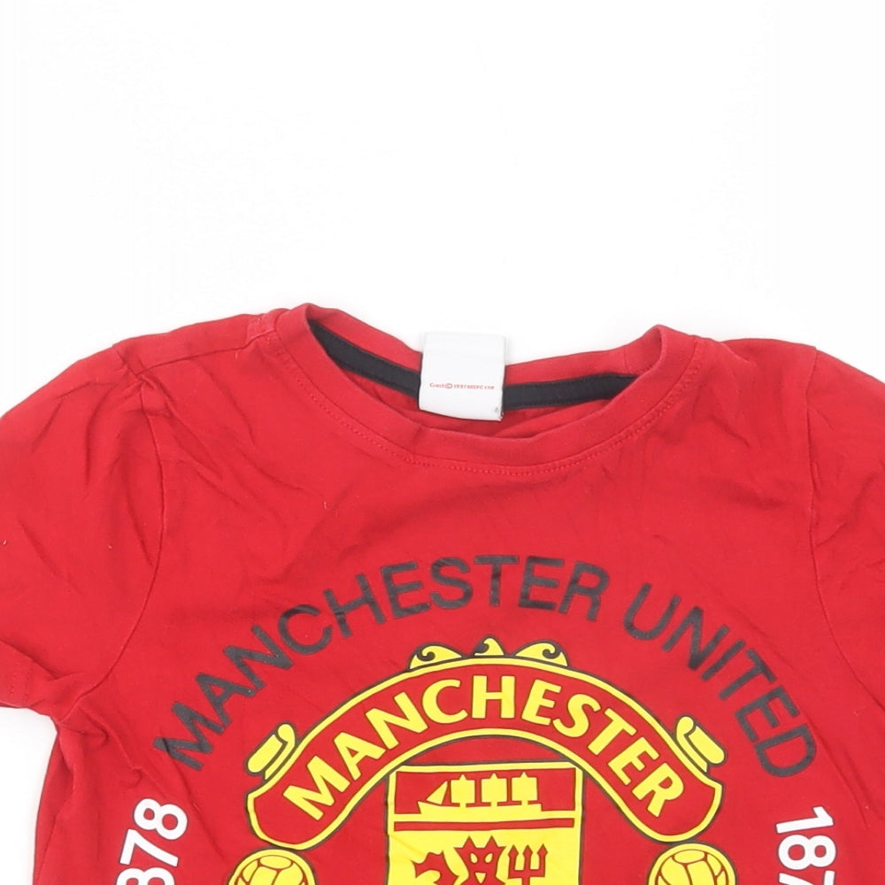 F&F Boys Red  Cotton Jersey T-Shirt Size 5-6 Years Crew Neck Pullover - Manchester United FC