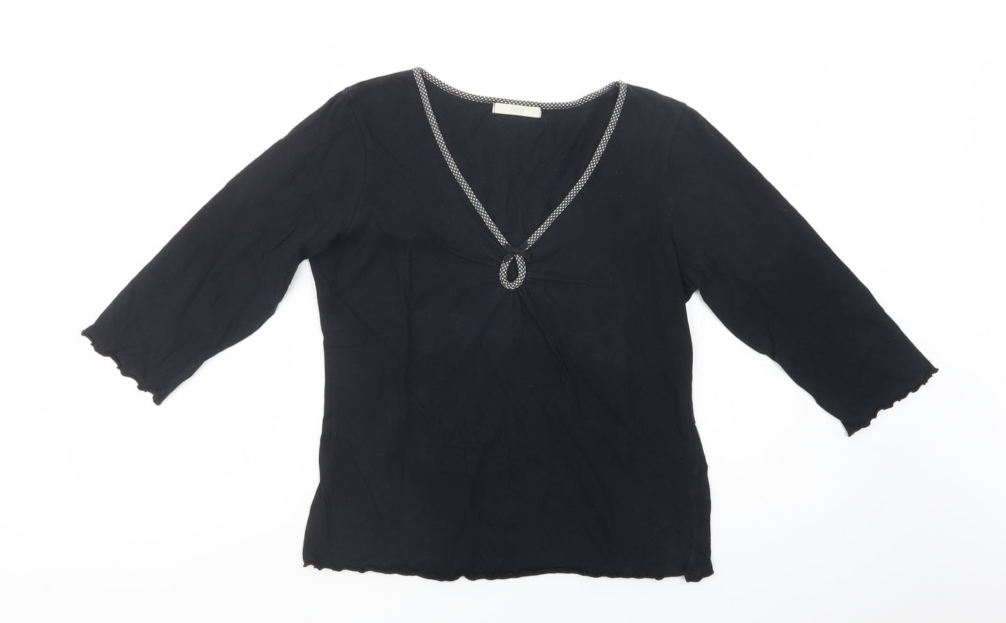 Marks and Spencer Womens Black  Cotton Basic Polo Size 12 V-Neck