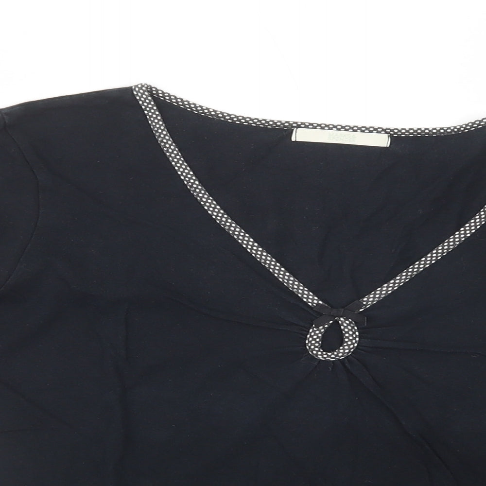 Marks and Spencer Womens Black  Cotton Basic Polo Size 12 V-Neck