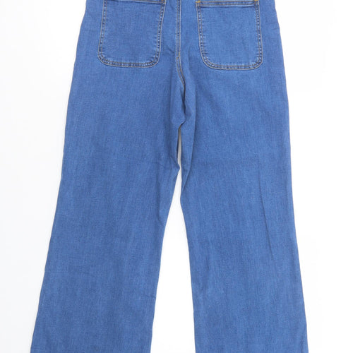Boohoo Womens Blue  Cotton Wide-Leg Jeans Size 12 L32 in Regular Button