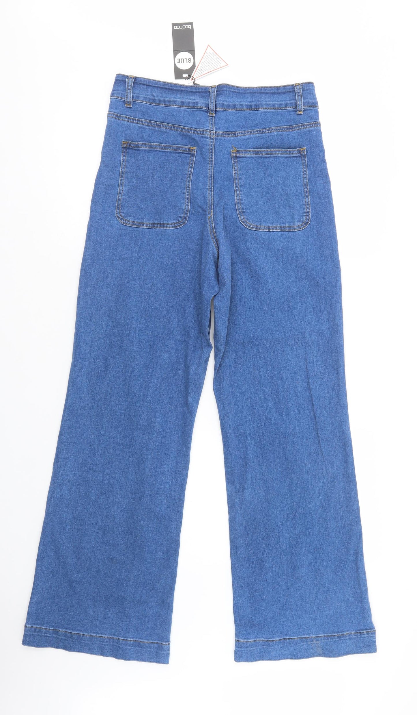 Boohoo Womens Blue  Cotton Wide-Leg Jeans Size 12 L32 in Regular Button