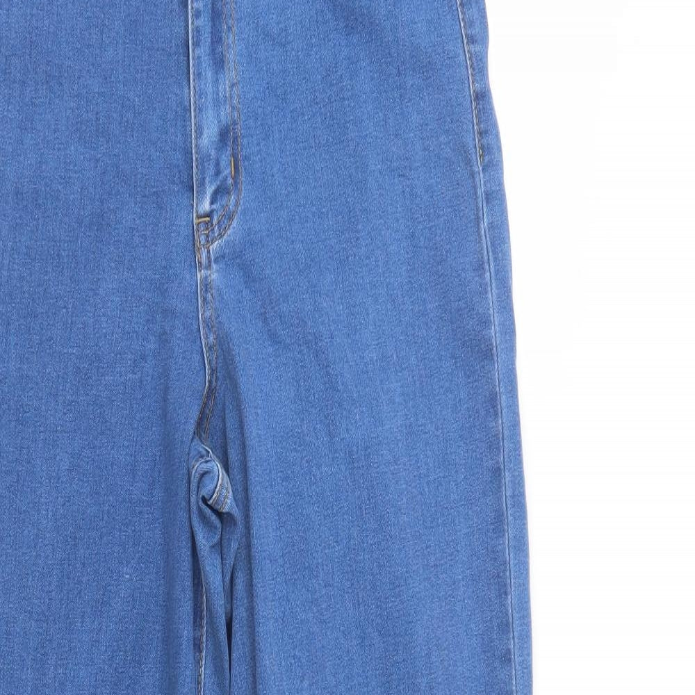 Boohoo Womens Blue  Cotton Wide-Leg Jeans Size 12 L32 in Regular Button