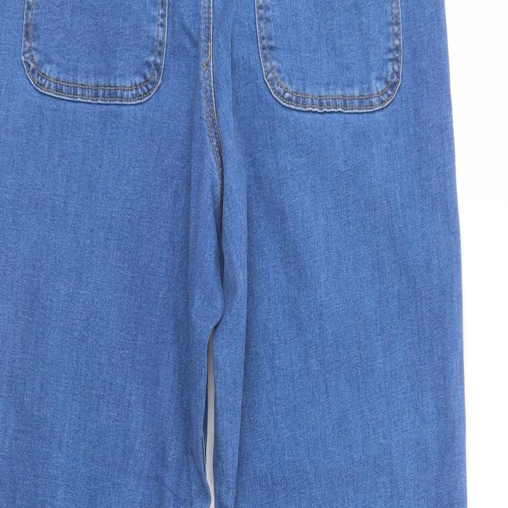 Boohoo Womens Blue  Cotton Wide-Leg Jeans Size 12 L32 in Regular Button