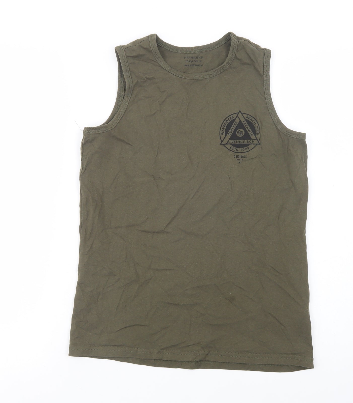 Primark Boys Green  Cotton Basic Tank Size 12-13 Years Crew Neck Pullover