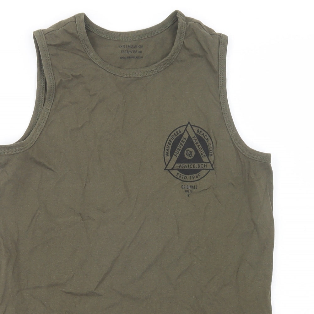 Primark Boys Green  Cotton Basic Tank Size 12-13 Years Crew Neck Pullover