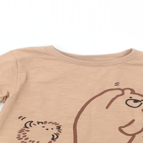 NEXT Baby Brown  Cotton Basic T-Shirt Size 18-24 Months Crew Neck Pullover - Bear