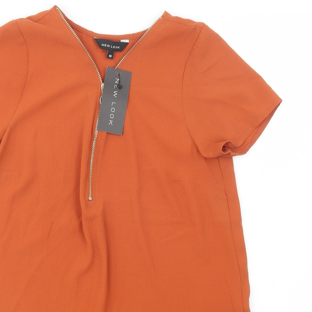New Look Womens Brown  Polyester Basic Blouse Size 10 V-Neck