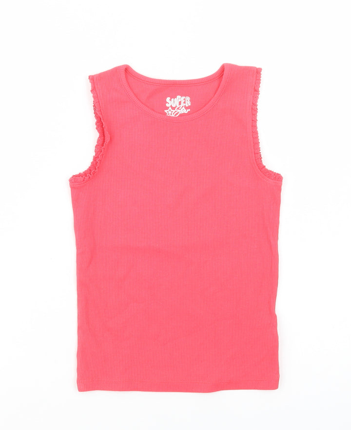 F&F Girls Pink Cotton Basic Tank Size 6-7 Years Crew Neck Pullover
