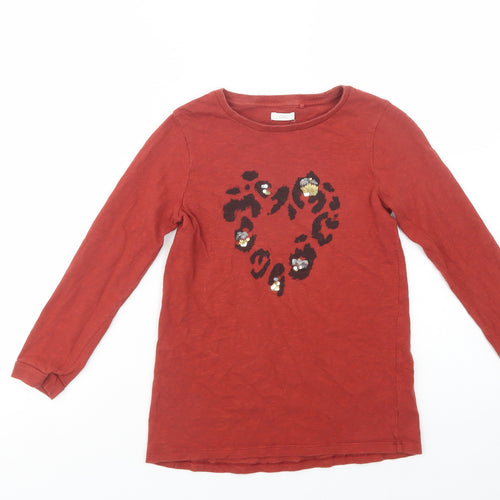 NEXT Girls Brown  Cotton Pullover T-Shirt Size 8 Years Crew Neck Pullover - Heart