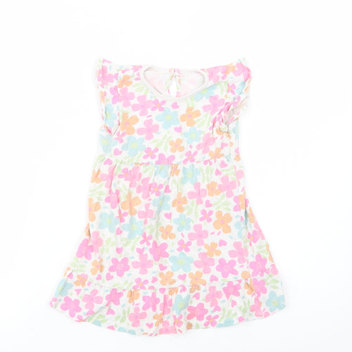 Dunnes Stores Baby Multicoloured Floral Cotton Fit & Flare  Size 18-24 Months  Crew Neck Button