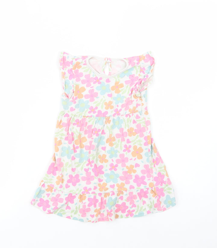 Dunnes Stores Baby Multicoloured Floral Cotton Fit & Flare  Size 18-24 Months  Crew Neck Button