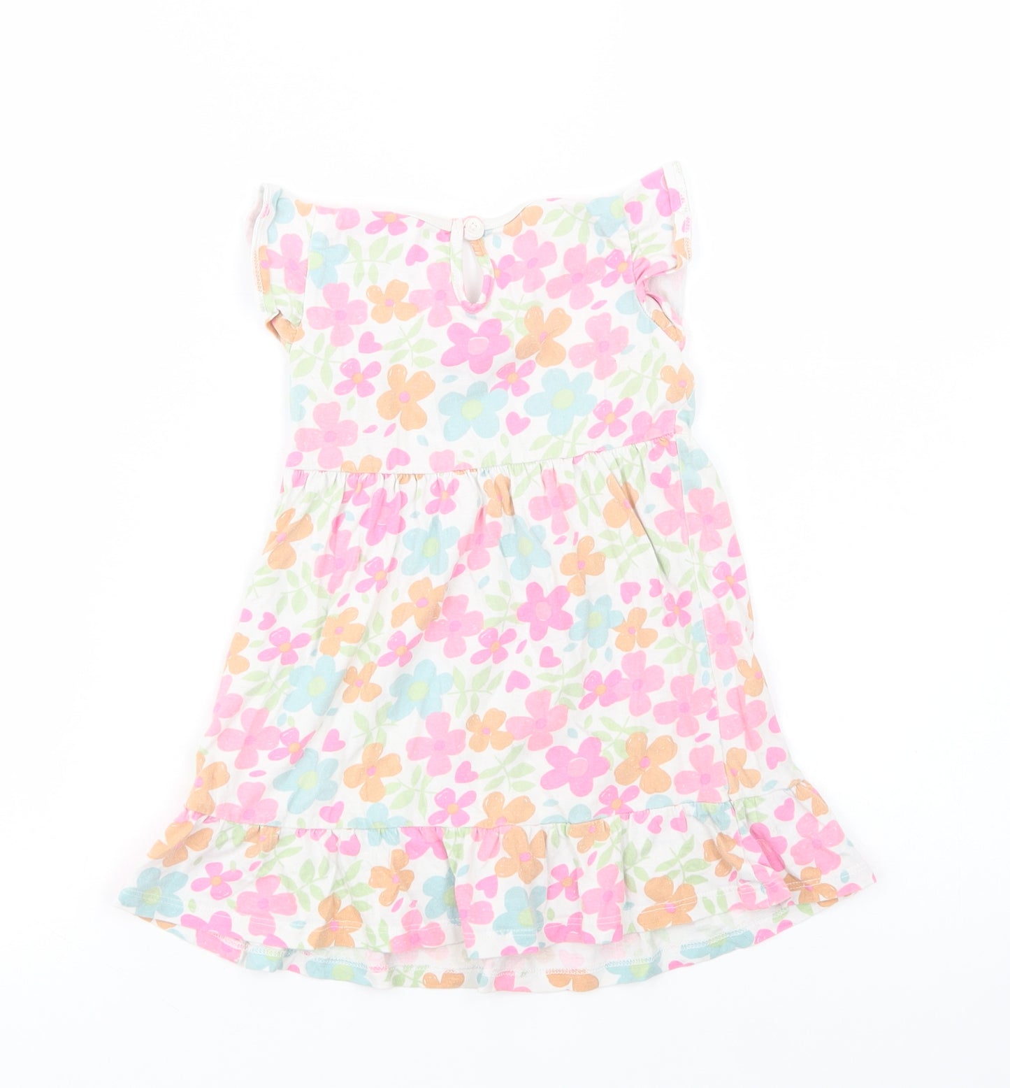 Dunnes Stores Baby Multicoloured Floral Cotton Fit & Flare  Size 18-24 Months  Crew Neck Button