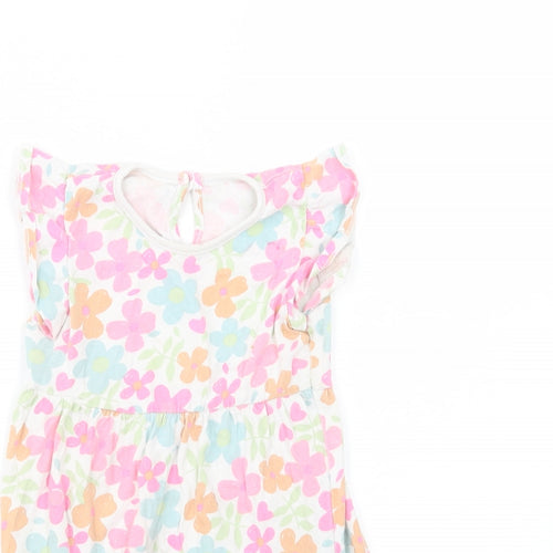 Dunnes Stores Baby Multicoloured Floral Cotton Fit & Flare  Size 18-24 Months  Crew Neck Button