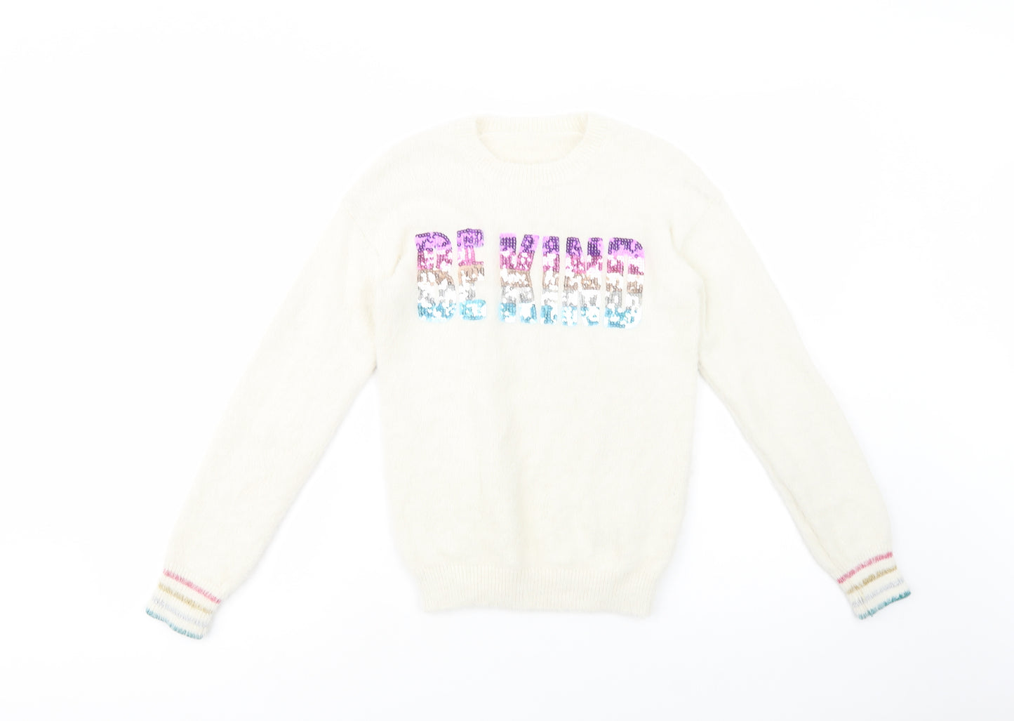 Dunnes Stores Girls Ivory Crew Neck  Polyamide Pullover Jumper Size 10-11 Years  Pullover - Be Kind