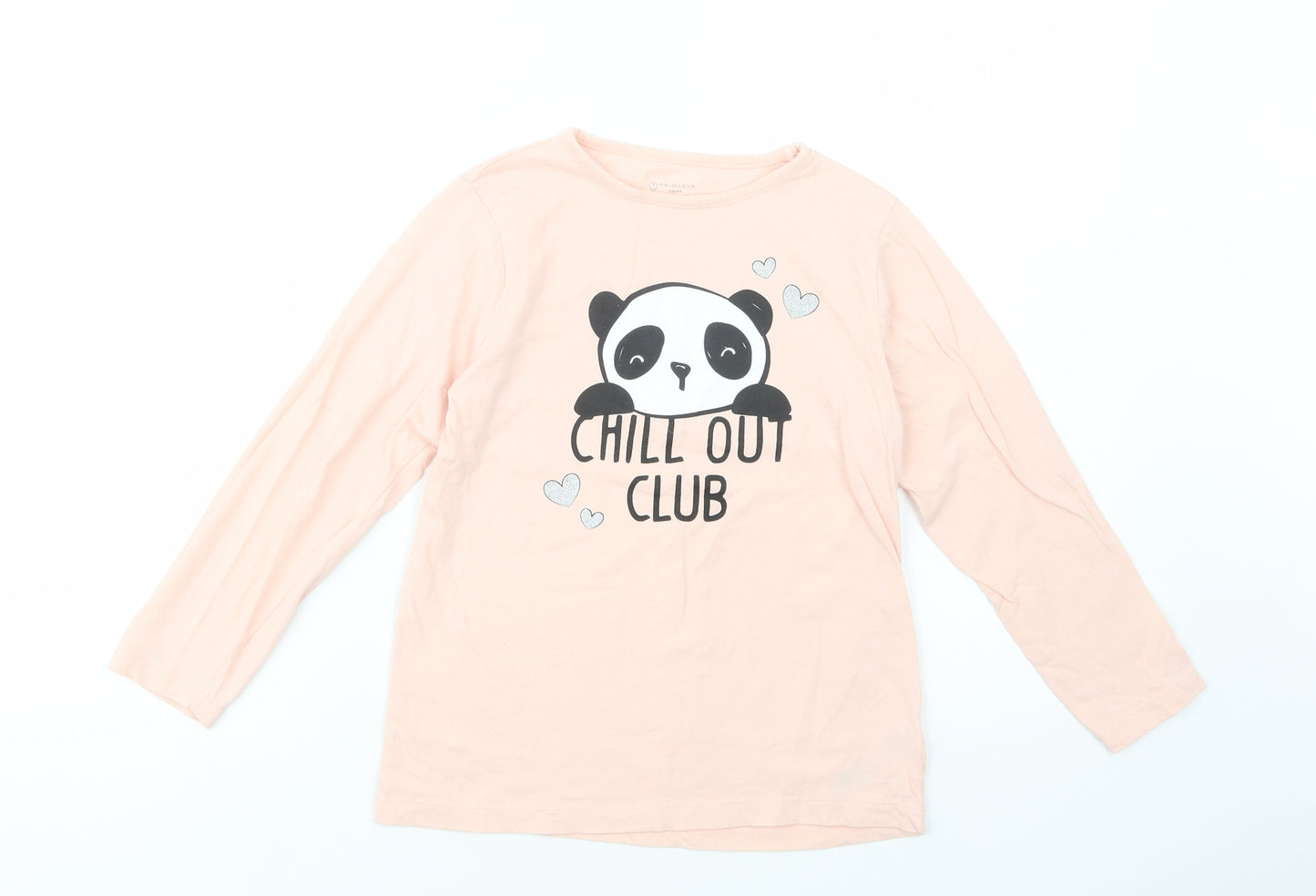 Primark Girls Pink  Cotton Basic T-Shirt Size 8-9 Years Crew Neck Pullover - Panda