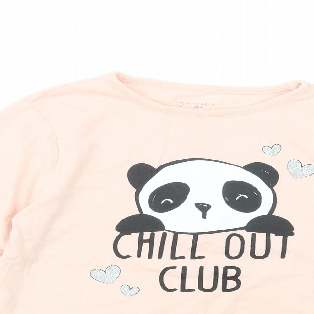 Primark Girls Pink  Cotton Basic T-Shirt Size 8-9 Years Crew Neck Pullover - Panda