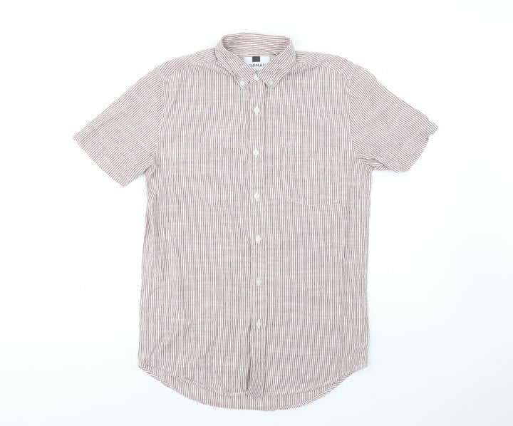 Topman Mens Red Striped Cotton Button-Up Size S Collared Button