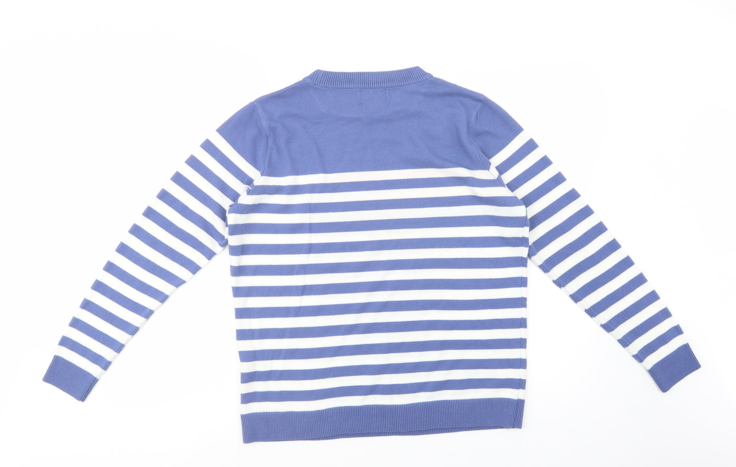 Papaya Womens Blue Crew Neck Striped Acrylic Pullover Jumper Size 14   - Star