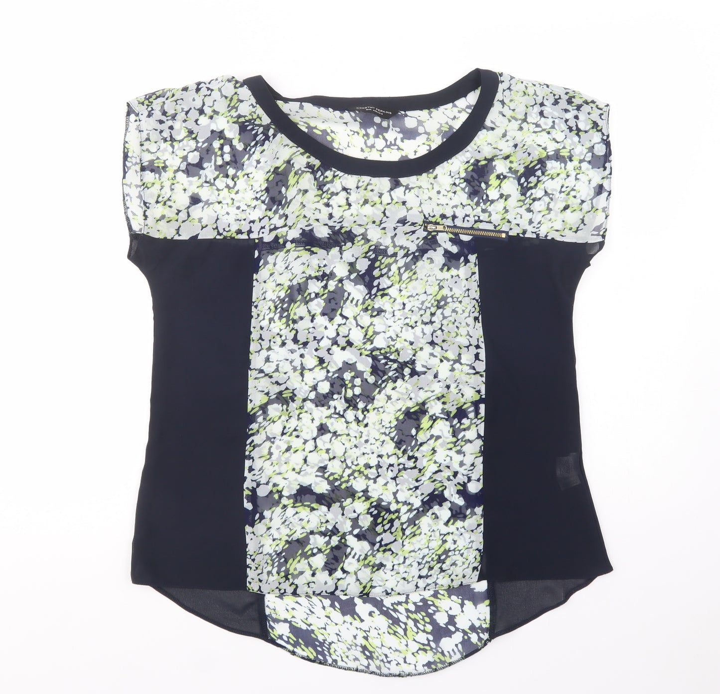 Dorothy Perkins Womens Blue Floral Polyester Basic Blouse Size 16 Boat Neck