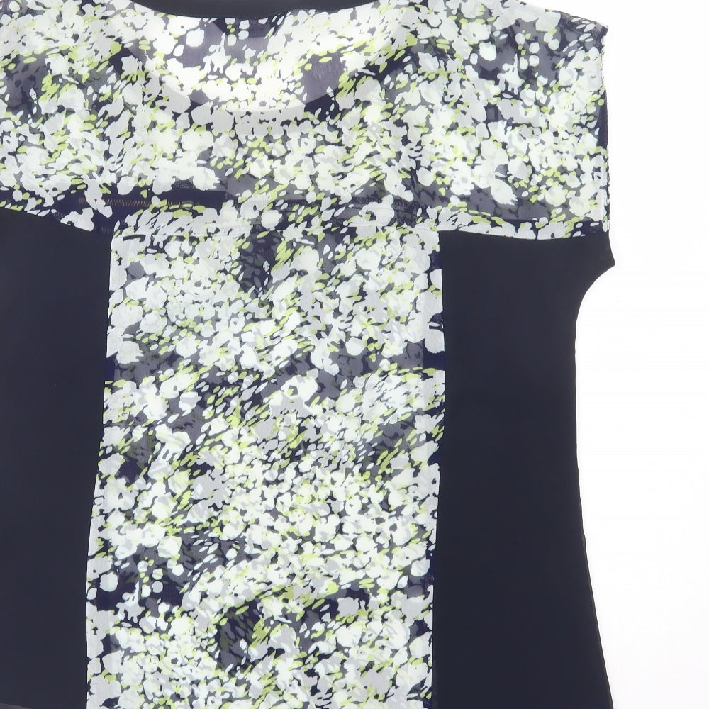 Dorothy Perkins Womens Blue Floral Polyester Basic Blouse Size 16 Boat Neck