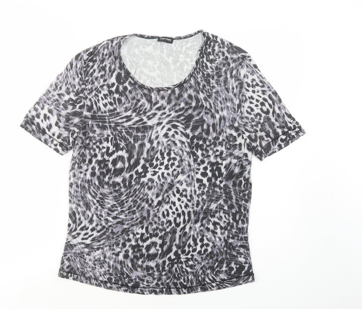 Gerry Weber Womens Grey Animal Print Viscose Basic T-Shirt Size 14 Scoop Neck