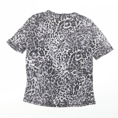 Gerry Weber Womens Grey Animal Print Viscose Basic T-Shirt Size 14 Scoop Neck