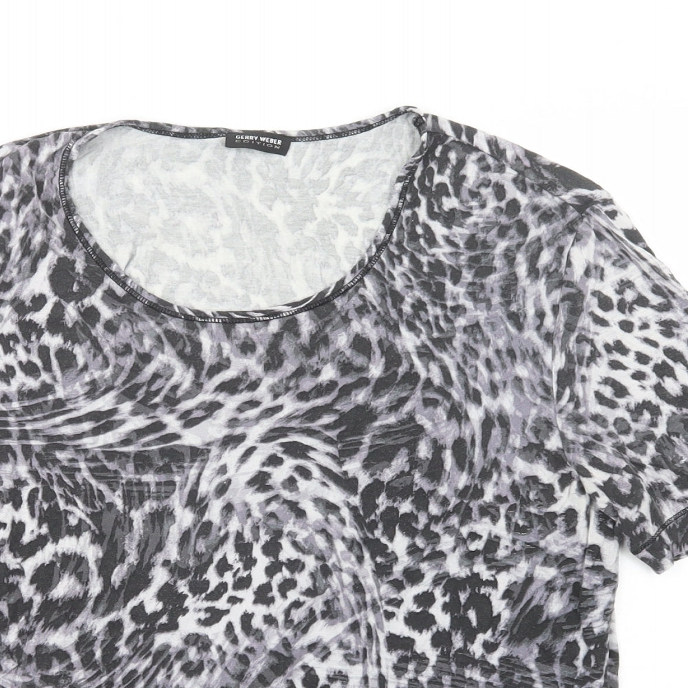 Gerry Weber Womens Grey Animal Print Viscose Basic T-Shirt Size 14 Scoop Neck
