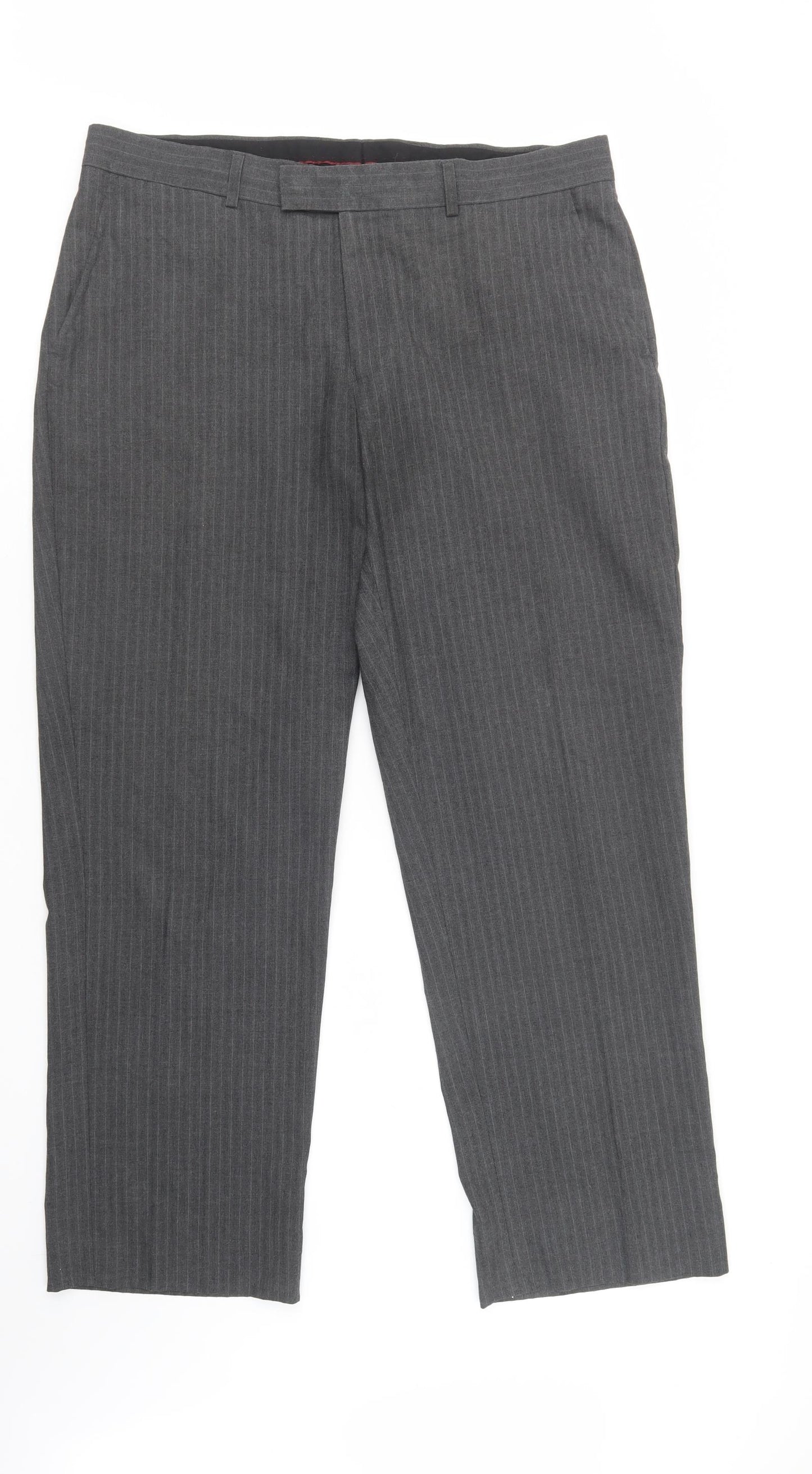 Debenhams Mens Grey Striped Polyester Dress Pants Trousers Size 38 in L32 in Regular Button