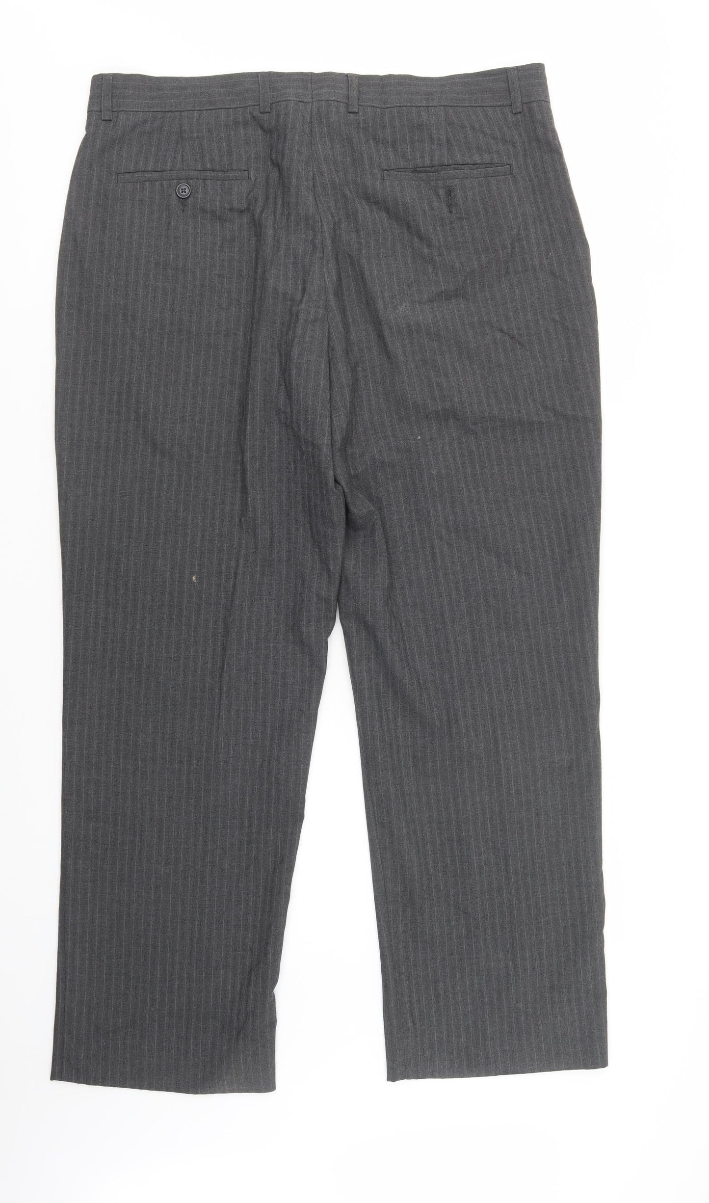 Debenhams Mens Grey Striped Polyester Dress Pants Trousers Size 38 in L32 in Regular Button
