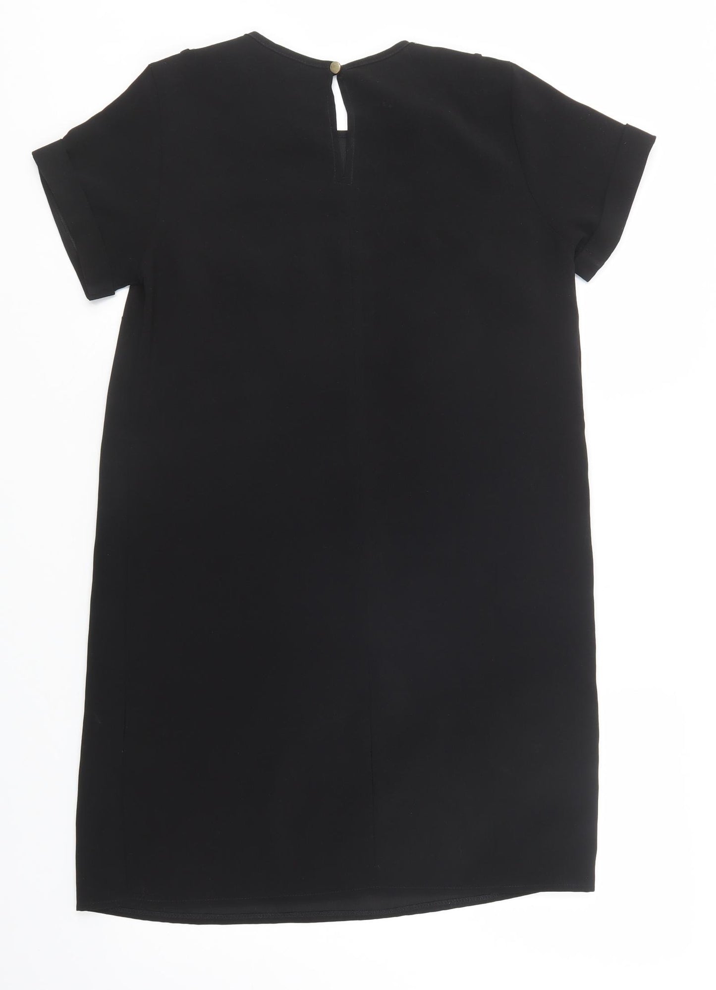 New Look Womens Black  Polyester Shift  Size 8  Crew Neck Button