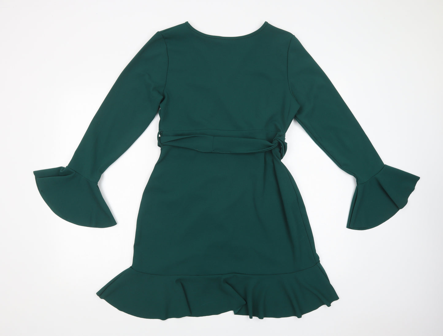 Boohoo Womens Green  Polyester Fit & Flare  Size 14  V-Neck Pullover