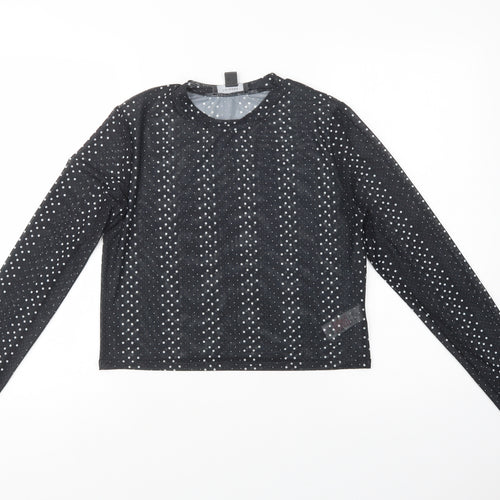 Primark Womens Black Polka Dot Polyester Basic Blouse Size L Crew Neck