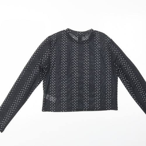 Primark Womens Black Polka Dot Polyester Basic Blouse Size L Crew Neck
