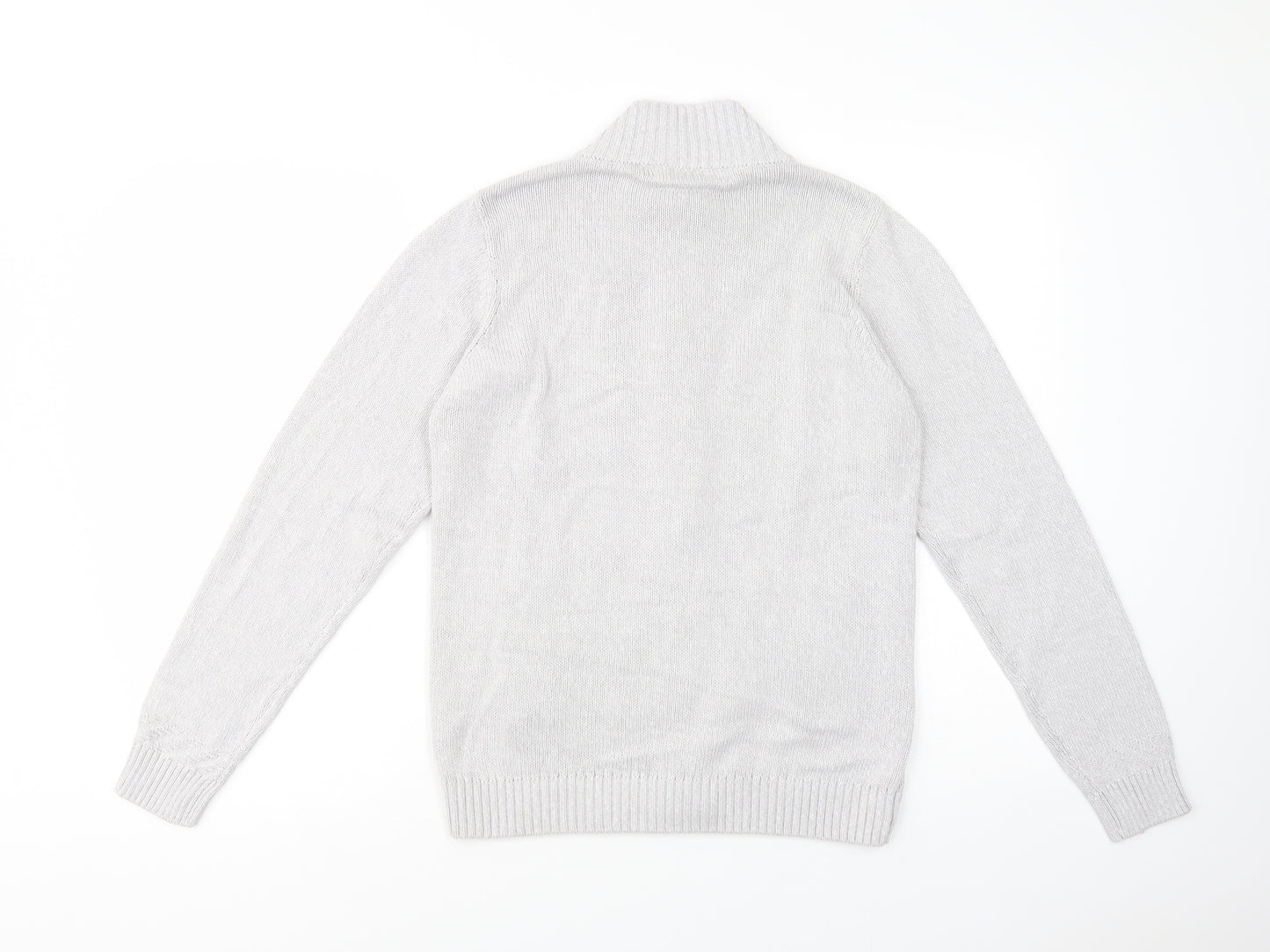 Isle Mens Grey High Neck  Cotton Full Zip Jumper Size S