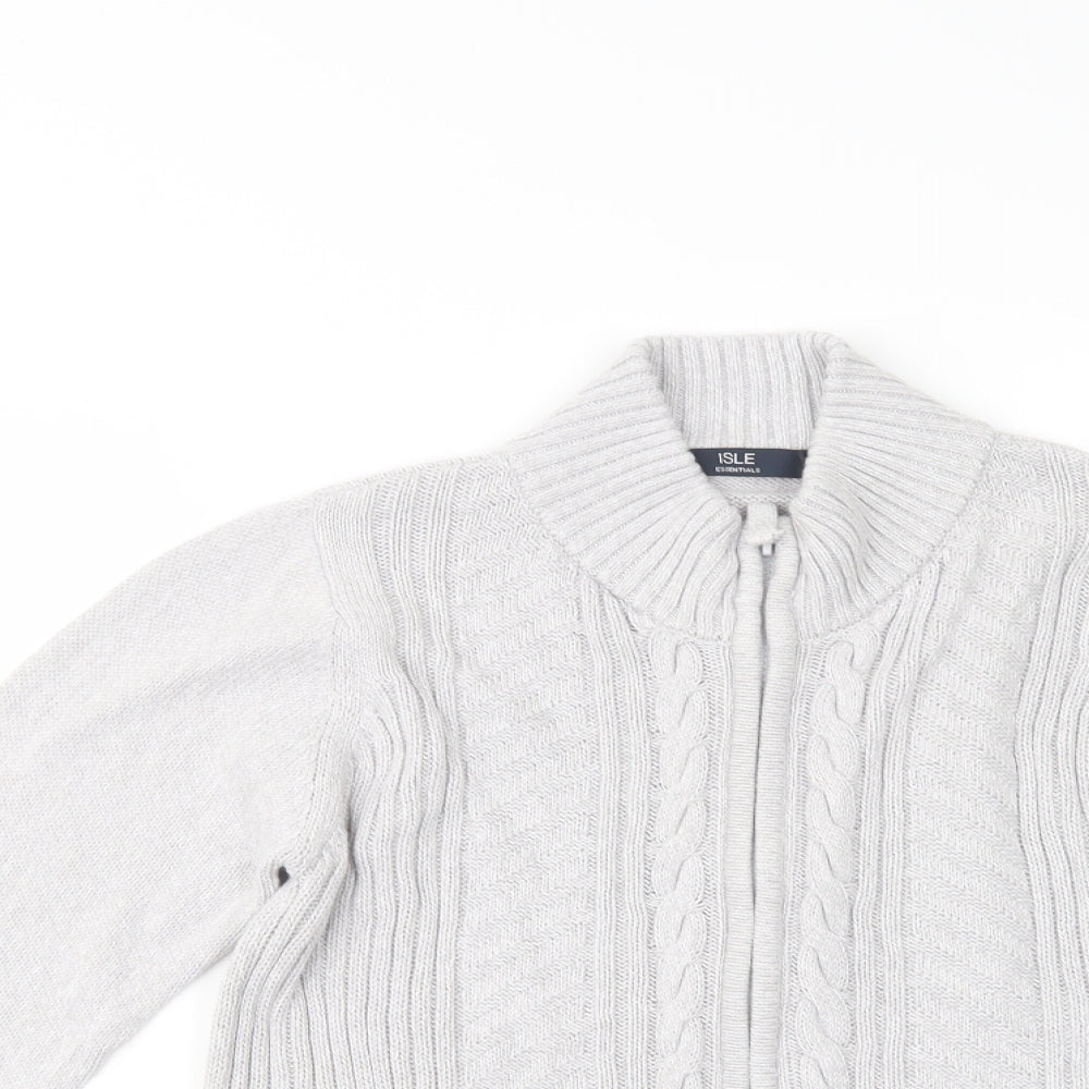 Isle Mens Grey High Neck  Cotton Full Zip Jumper Size S