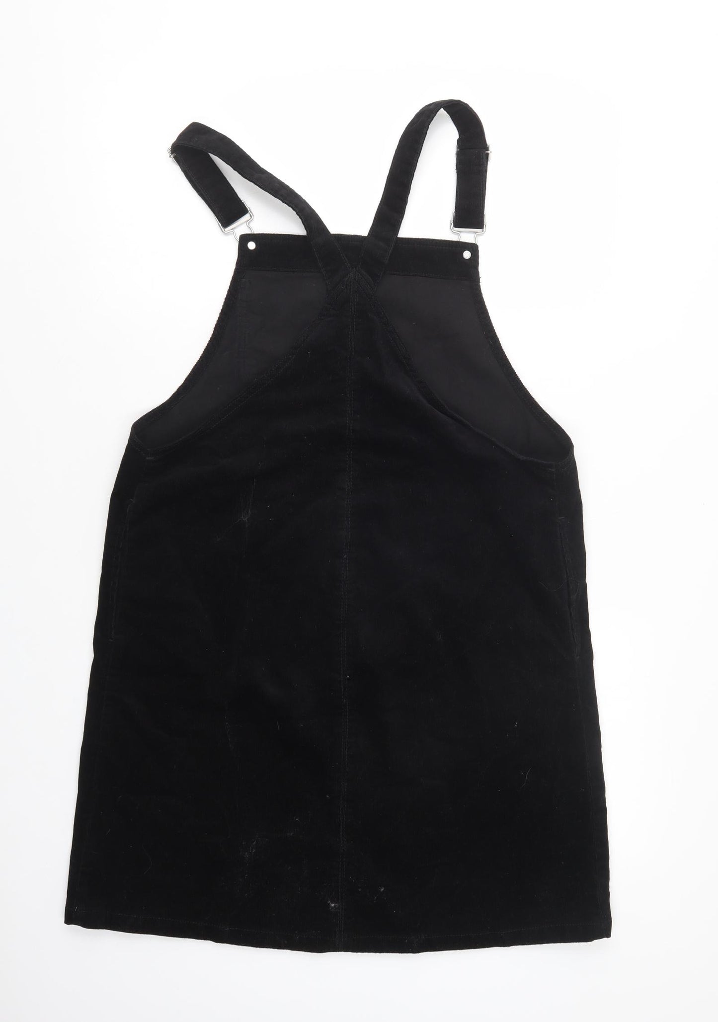 TU Womens Black  Cotton Pinafore/Dungaree Dress  Size 14  Square Neck Button