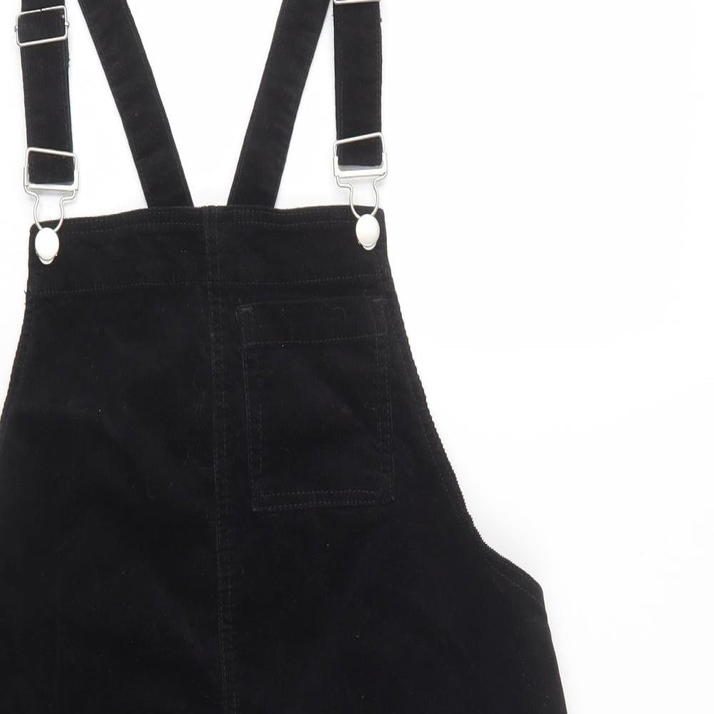 TU Womens Black  Cotton Pinafore/Dungaree Dress  Size 14  Square Neck Button
