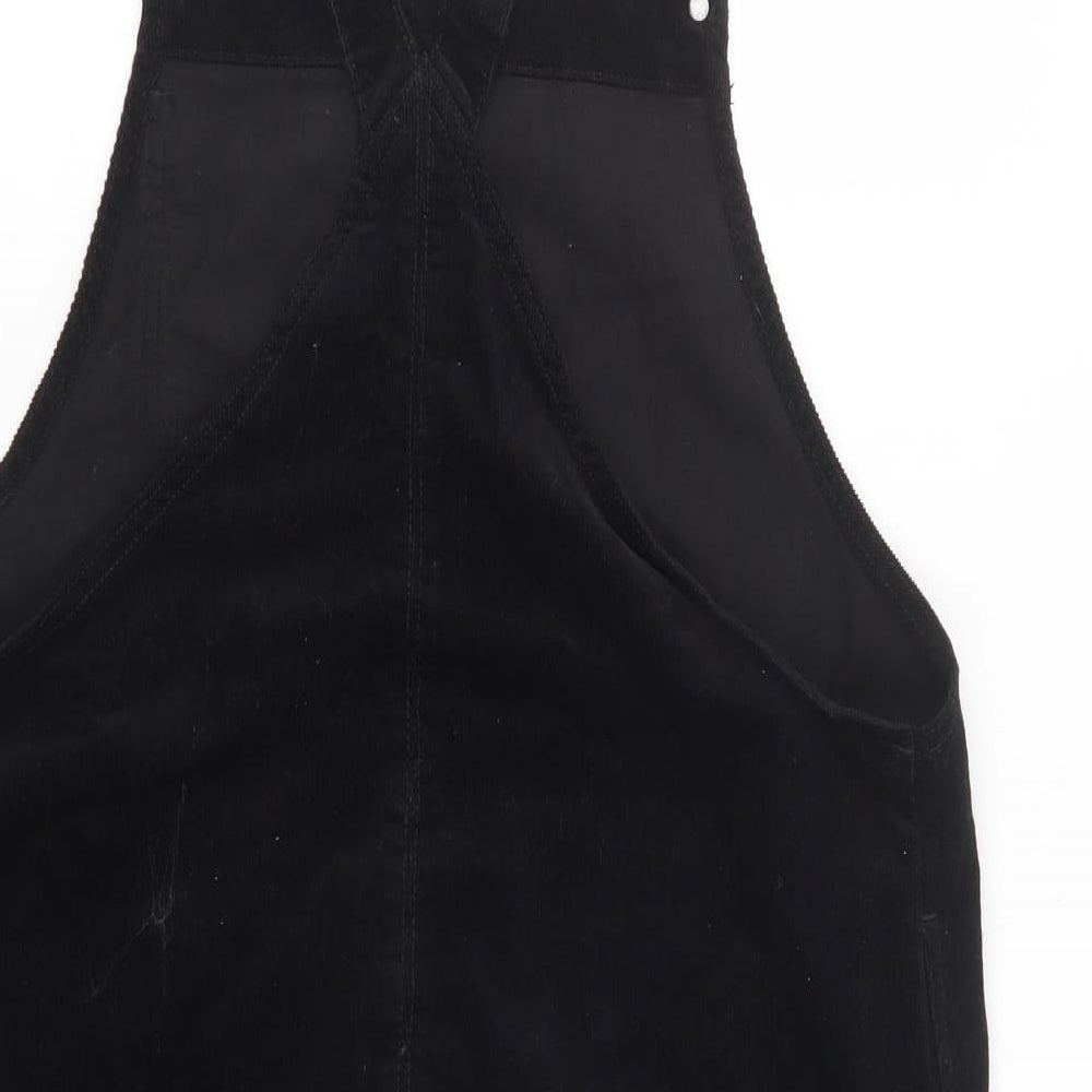 TU Womens Black  Cotton Pinafore/Dungaree Dress  Size 14  Square Neck Button