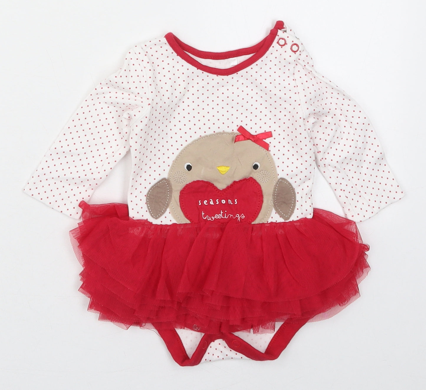 TU Girls Red Polka Dot Cotton Babygrow One-Piece Size 0-3 Months  Button - Seasons Greetings Tutu