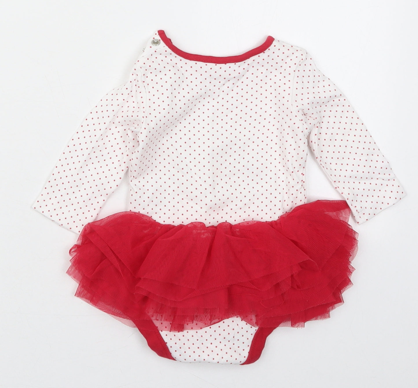 TU Girls Red Polka Dot Cotton Babygrow One-Piece Size 0-3 Months  Button - Seasons Greetings Tutu