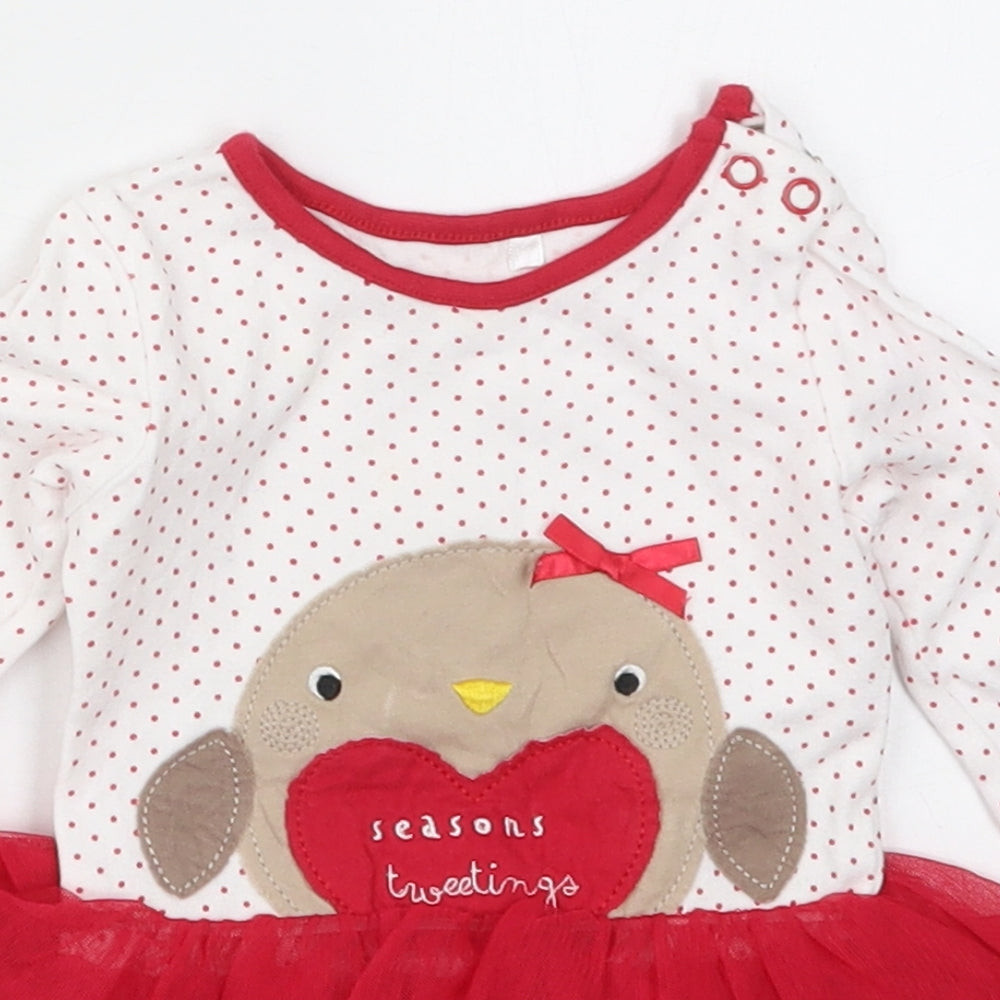 TU Girls Red Polka Dot Cotton Babygrow One-Piece Size 0-3 Months  Button - Seasons Greetings Tutu