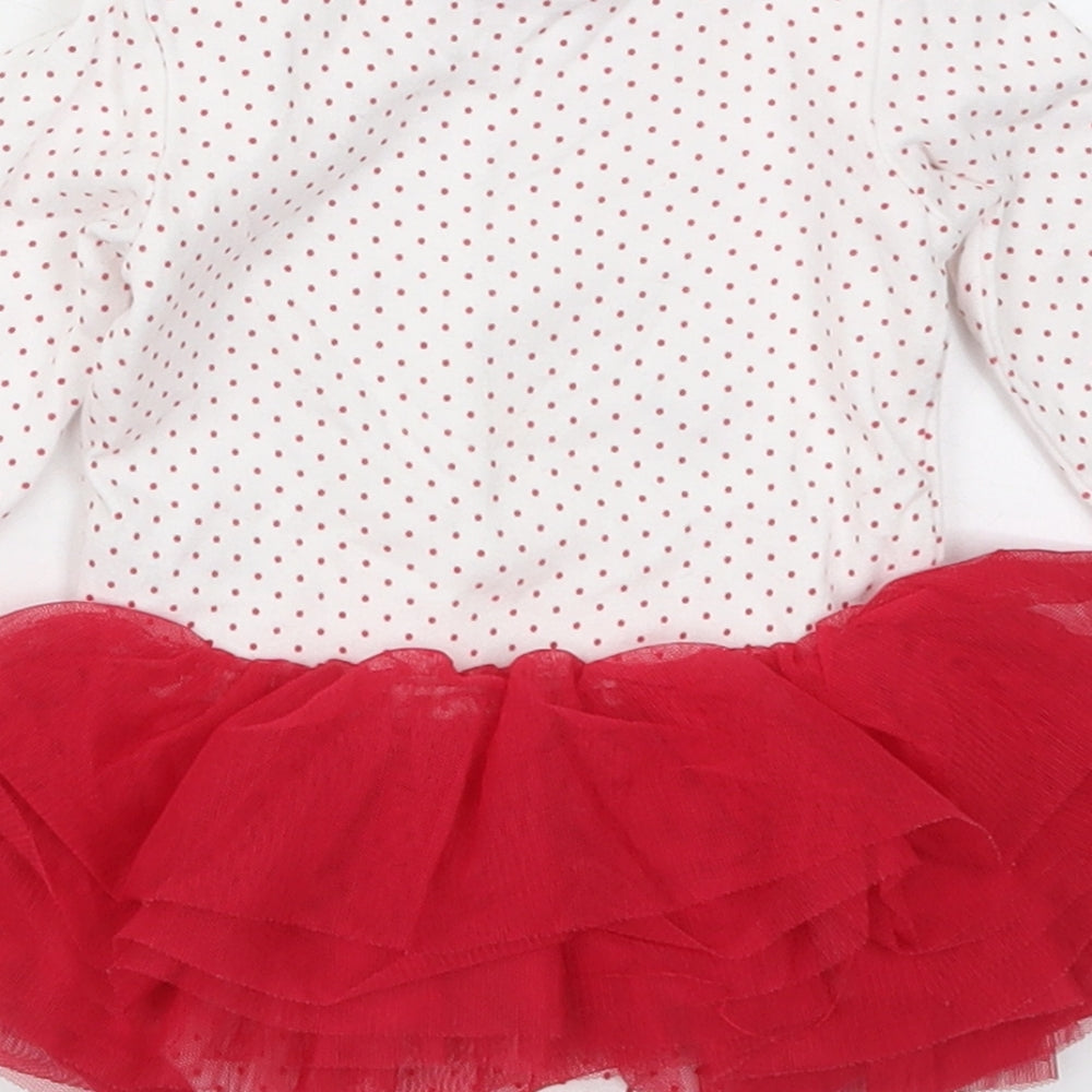TU Girls Red Polka Dot Cotton Babygrow One-Piece Size 0-3 Months  Button - Seasons Greetings Tutu
