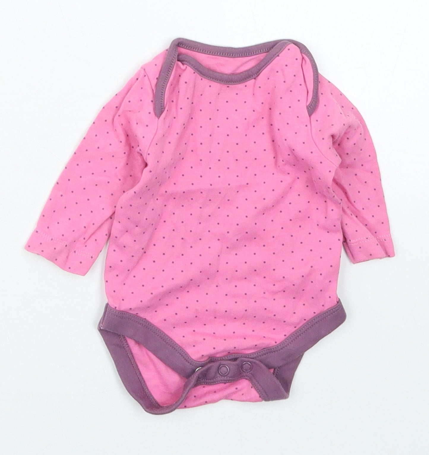 Mothercare Girls Pink Polka Dot Cotton Babygrow One-Piece Size Newborn  Button