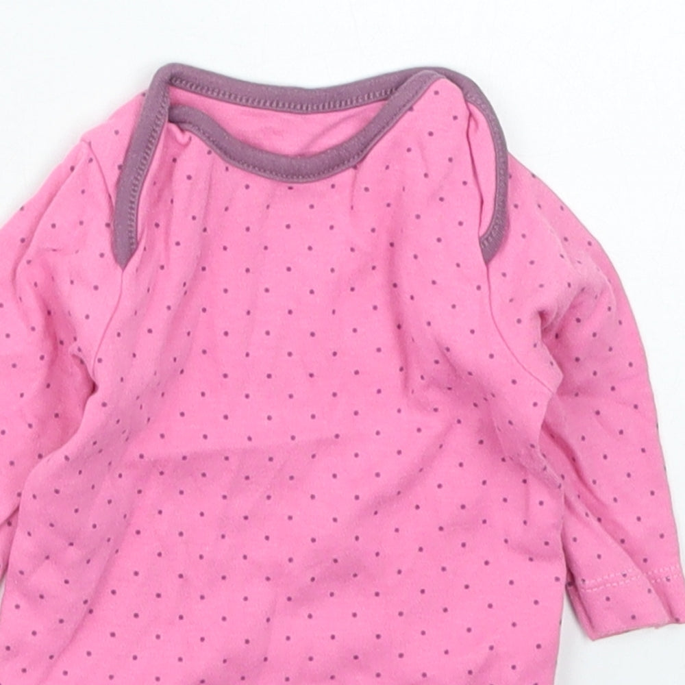 Mothercare Girls Pink Polka Dot Cotton Babygrow One-Piece Size Newborn  Button