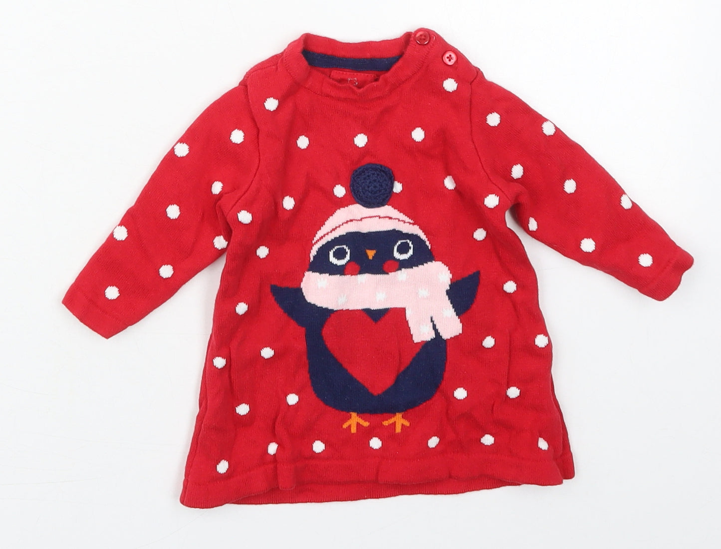 Early Days Girls Red Polka Dot Cotton Pullover Jumper Size 0-3 Months  Pullover - Penguin