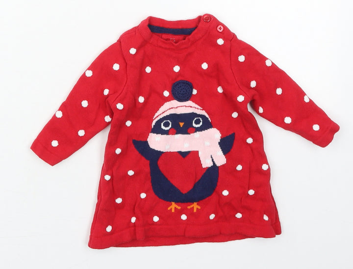 Early Days Girls Red Polka Dot Cotton Pullover Jumper Size 0-3 Months Pullover - Penguin