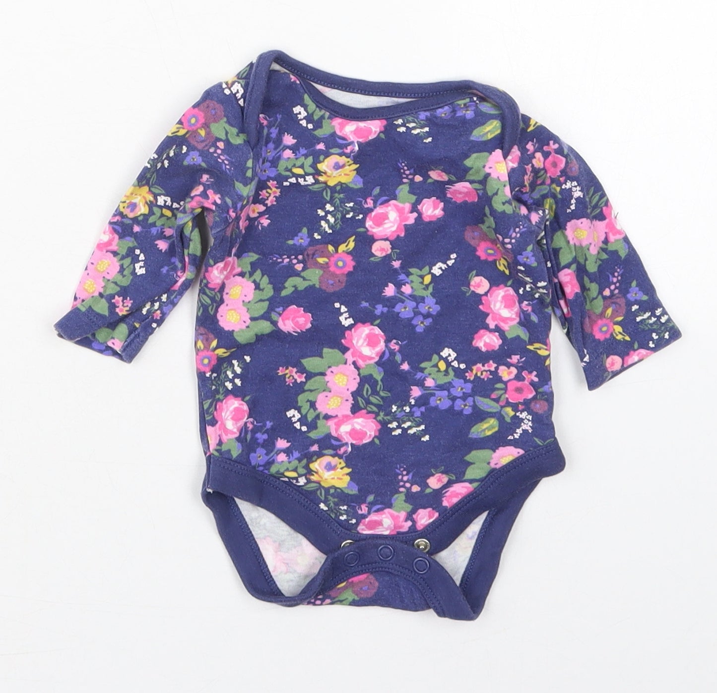 Mothercare Girls Blue Floral Cotton Babygrow One-Piece Size Newborn  Button