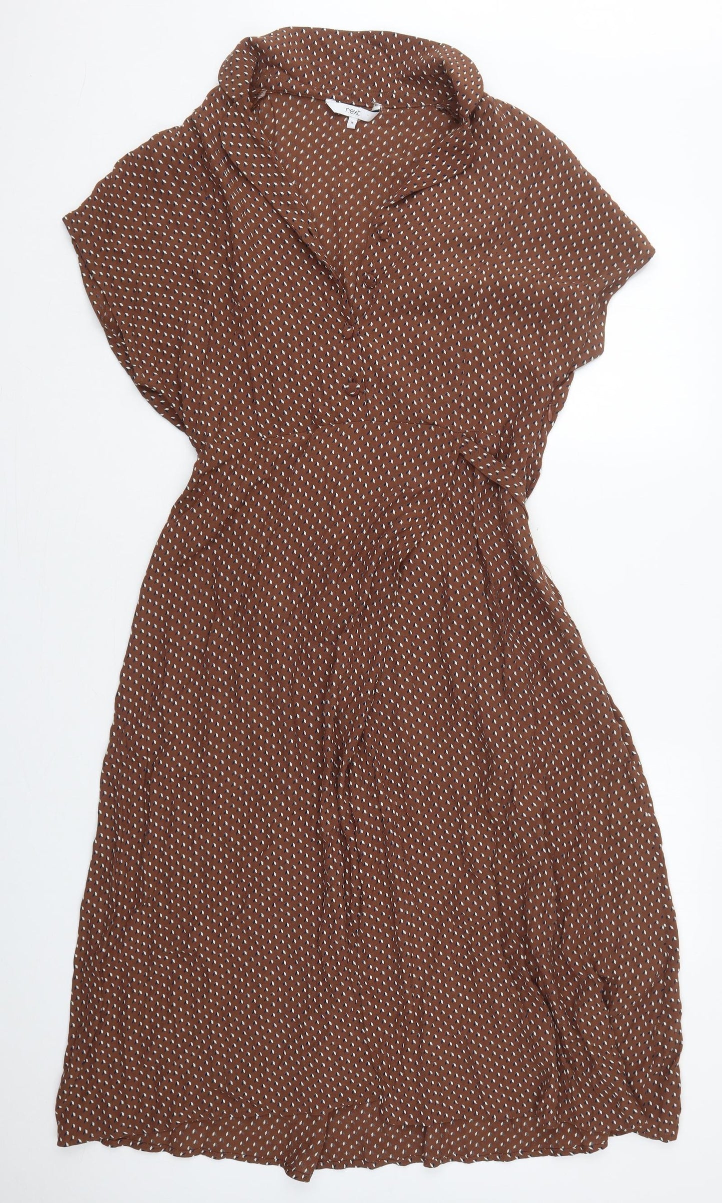 NEXT Womens Brown Geometric Viscose Shirt Dress  Size 16  Collared Button